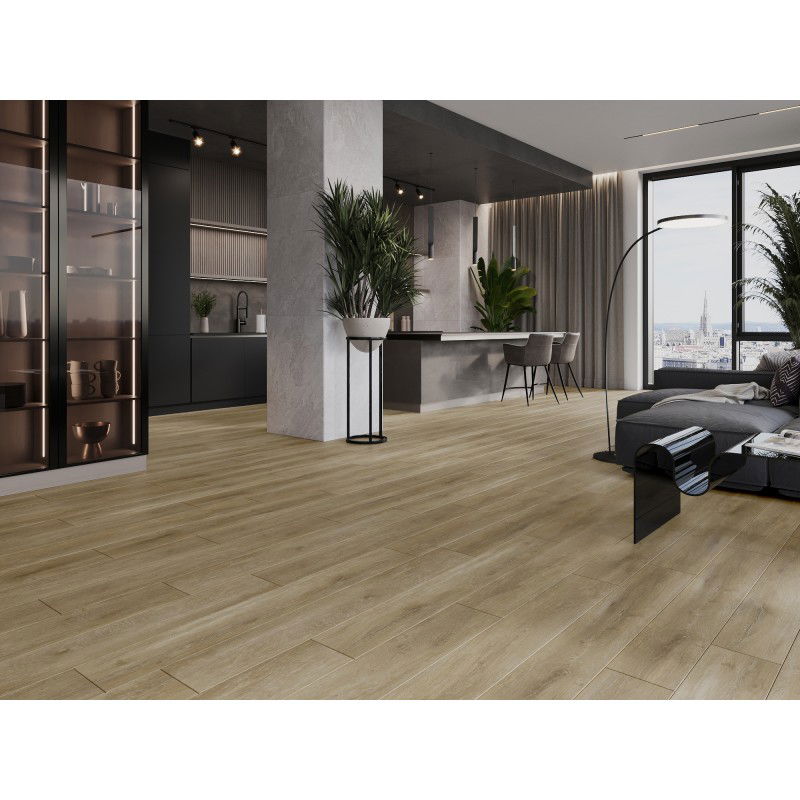 Mexen Clermont échantillon de panneaux vinyles 1240 x 182 mm SPC 6,5 mm, sous-couche IXPE 1,5 mm, 4 V-Fuge, Chêne - F1053-S