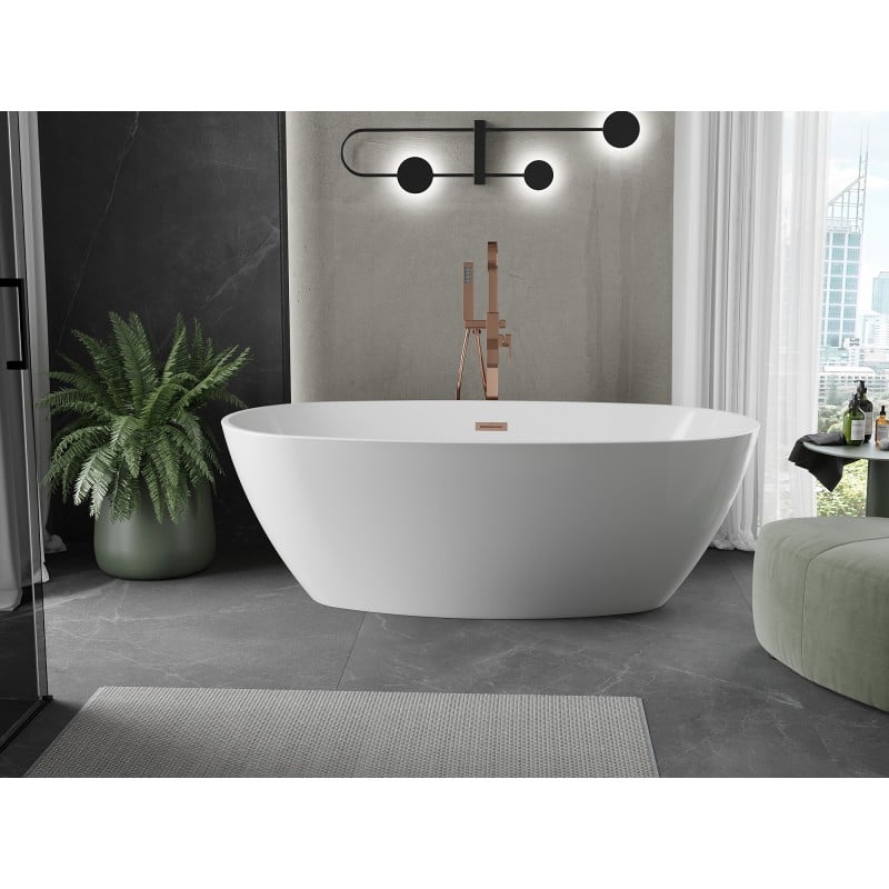 Mexen Eris baignoire autoportante 180 x 95 cm, blanche, trop-plein cuivre brossé - 53441809500-65