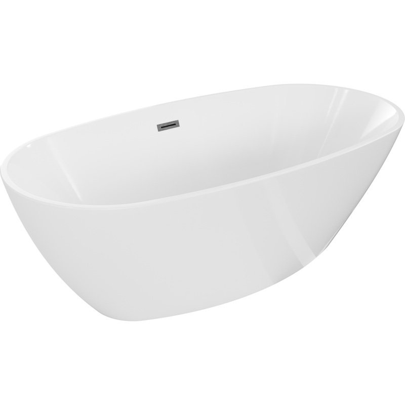 Mexen Eris baignoire autoportante 180 x 95 cm, blanche, trop-plein en gris acier brossé - 53441809500-66