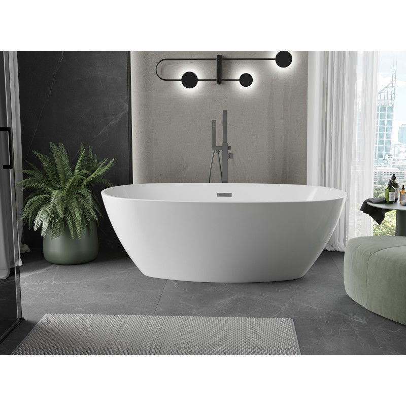 Mexen Eris baignoire autoportante 180 x 95 cm, blanche, trop-plein gris canon brossé - 53441809500-66