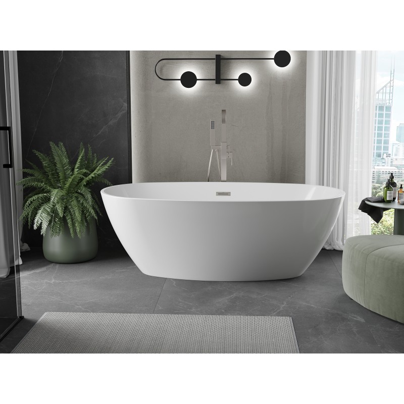 Mexen Eris baignoire autoportante 180 x 95 cm, blanche, trop-plein nickel brossé - 53441809500-97