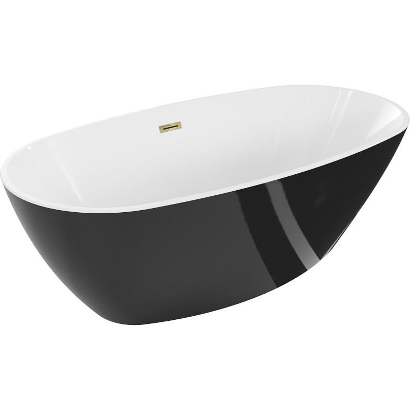 Mexen Eris baignoire autoportante 180 x 95 cm, blanc/noir, trop-plein doré - 53441809575-50