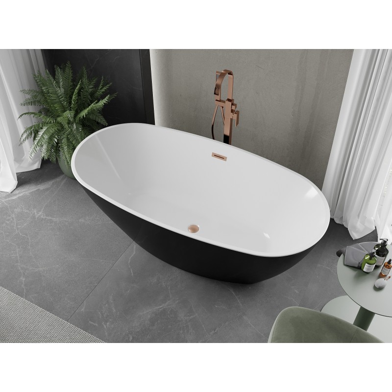 Mexen Eris baignoire autoportante 180 x 95 cm, blanche/noire, trop-plein cuivre brossé - 53441809575-65