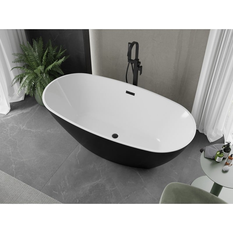 Mexen Eris baignoire autoportante 180 x 95 cm, blanc/noir, trop-plein noir - 53441809575-70