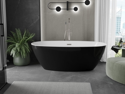 Mexen Eris baignoire autoportante 180 x 95 cm, blanche/noire, trop-plein en nickel brossé - 53441809575-97