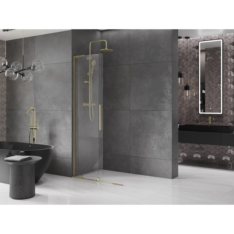 Mexen Velar L Paroi de douche coulissante Walk-in 90 x 200 cm, transparent 8 mm, doré - 871-090-003-03-50