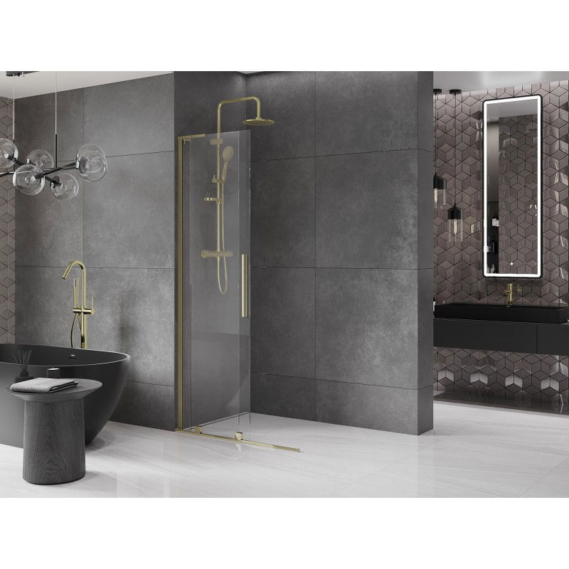 Mexen Velar L paroi de douche coulissante Walk-in 100 x 200 cm, transparent 8 mm, or - 871-100-003-03-50
