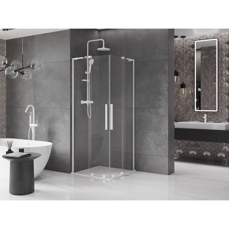 Mexen Velar L Duo cabine de douche coulissante 80 x 80 cm, transparente, blanche - 871-080-080-02-03-20