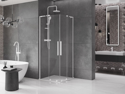 Mexen Velar L Duo cabine de douche coulissante 80 x 80 cm, transparente, blanche - 871-080-080-02-03-20