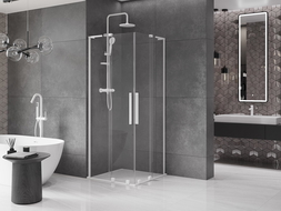 Cabine de douche coulissante Mexen Velar L Duo 100 x 100 cm, transparente, blanche - 871-100-100-02-03-20