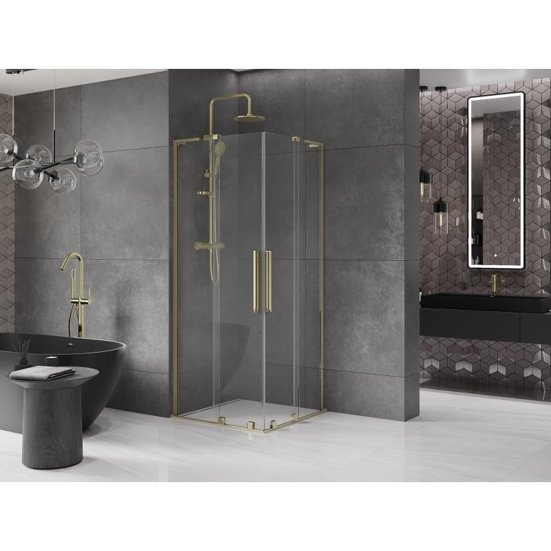 Mexen Velar L Duo cabine de douche coulissante 100 x 100 cm, transparent, or - 871-100-100-02-03-50