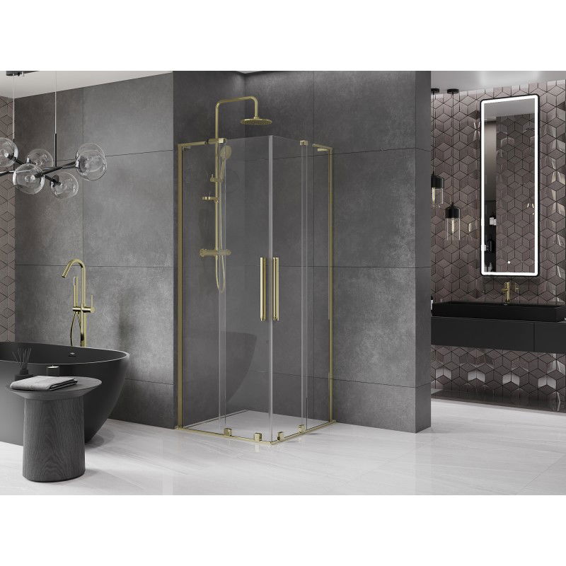 Mexen Velar L Duo cabine de douche coulissante 90 x 90 cm, transparent, or - 871-090-090-02-03-50