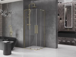 Cabine de douche coulissante Mexen Velar L Duo 90 x 90 cm, transparente, dorée - 871-090-090-02-03-50