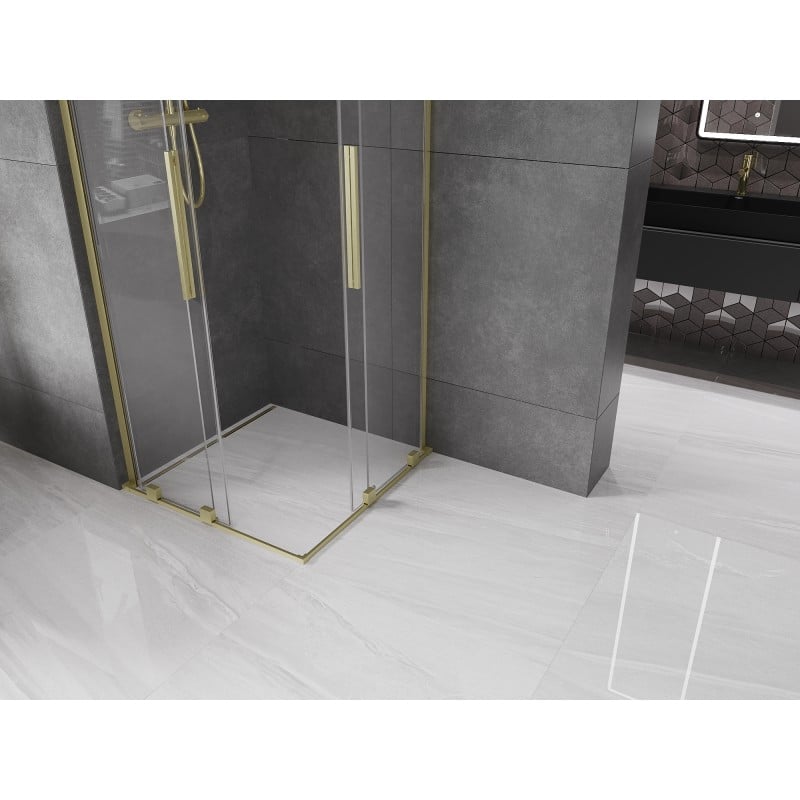 Mexen Velar L Duo cabine de douche coulissante 80 x 80 cm, transparent, or brossé - 871-080-080-02-03-55