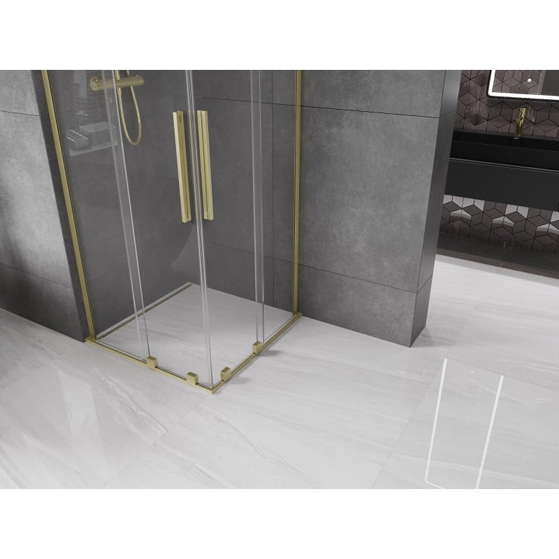 Mexen Velar L Duo cabine de douche coulissante 80 x 80 cm, transparent, or brossé - 871-080-080-02-03-55