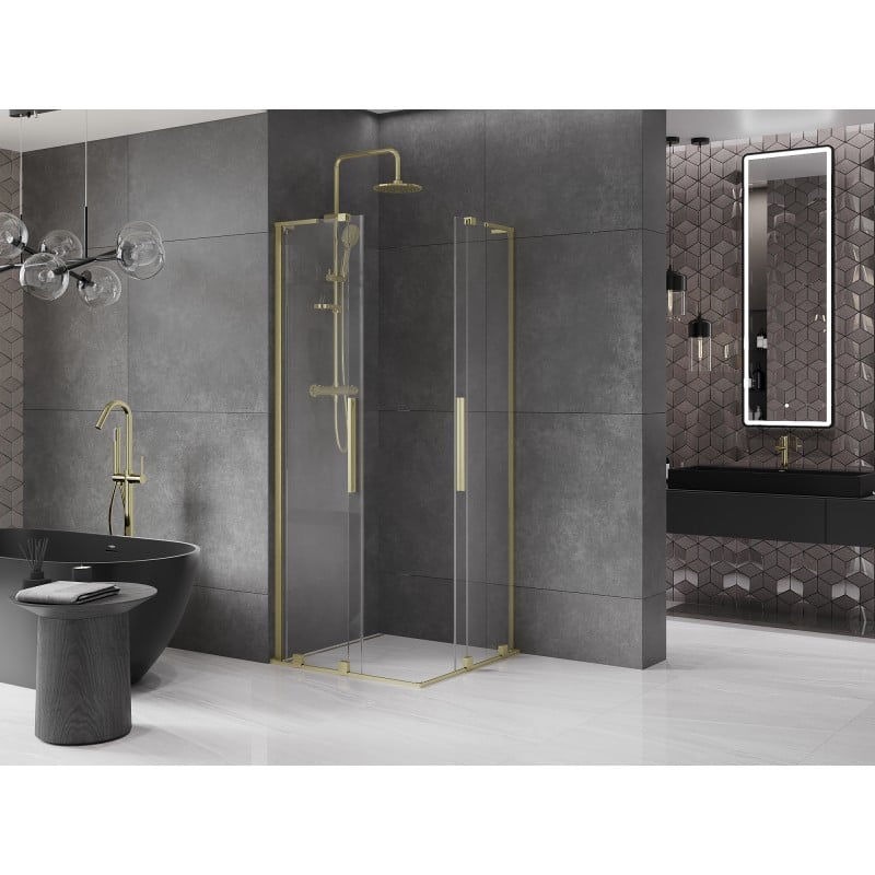 Mexen Velar L Duo cabine de douche coulissante 80 x 80 cm, transparent, or brossé - 871-080-080-02-03-55