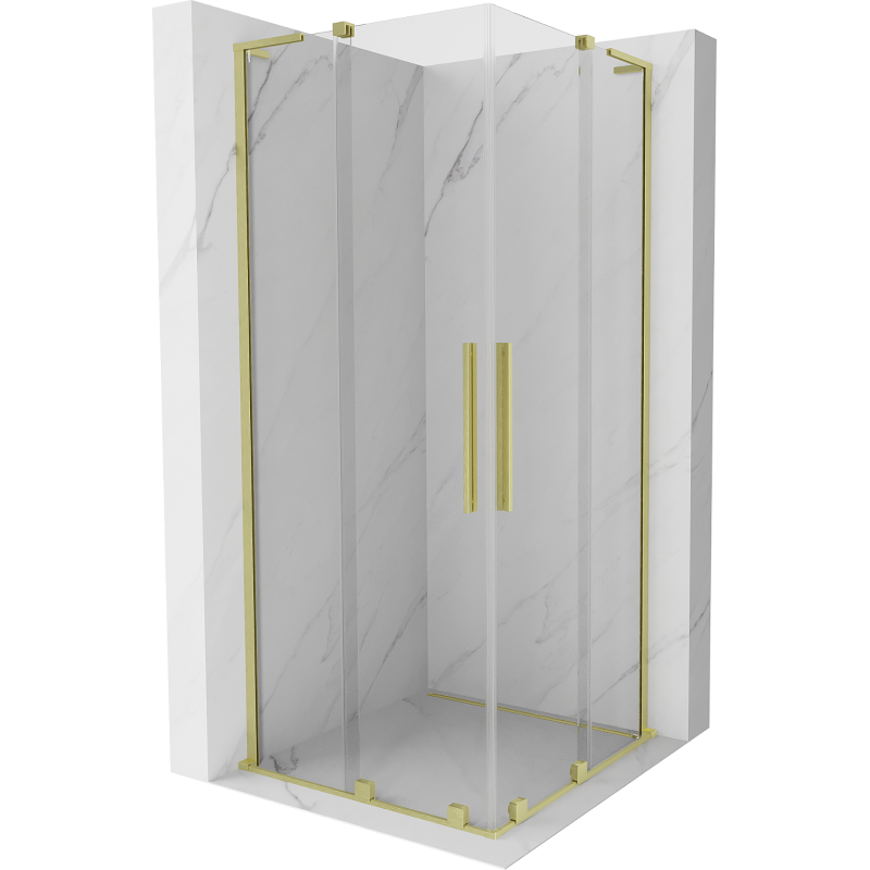Mexen Velar L Duo cabine de douche coulissante 90 x 90 cm, transparent, or brossé - 871-090-090-02-03-55
