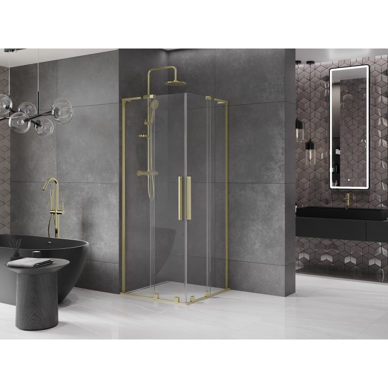 Mexen Velar L Duo cabine de douche coulissante 80 x 80 cm, transparent, or brossé - 871-080-080-02-03-55