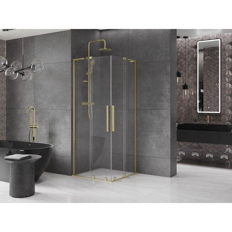 Mexen Velar L Duo cabine de douche coulissante 90 x 90 cm, transparent, or brossé - 871-090-090-02-03-55