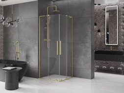Cabine de douche coulissante Mexen Velar L Duo 90 x 90 cm, transparent, or brossé - 871-090-090-02-03-55