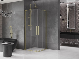 Mexen Velar L Duo cabine de douche coulissante 90 x 90 cm, transparent, or brossé - 871-090-090-02-03-55