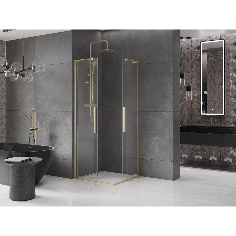 Mexen Velar L Duo cabine de douche coulissante 90 x 90 cm, transparent, or brossé - 871-090-090-02-03-55