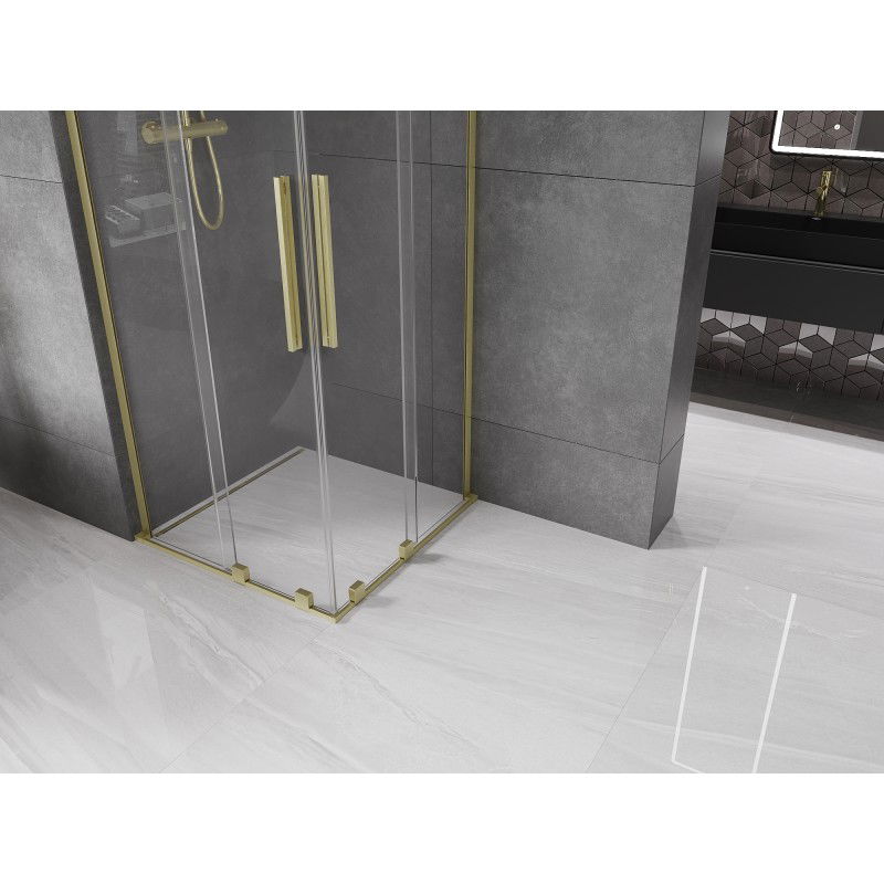 Mexen Velar L Duo cabine de douche coulissante 100 x 100 cm, transparent, or brossé - 871-100-100-02-03-55