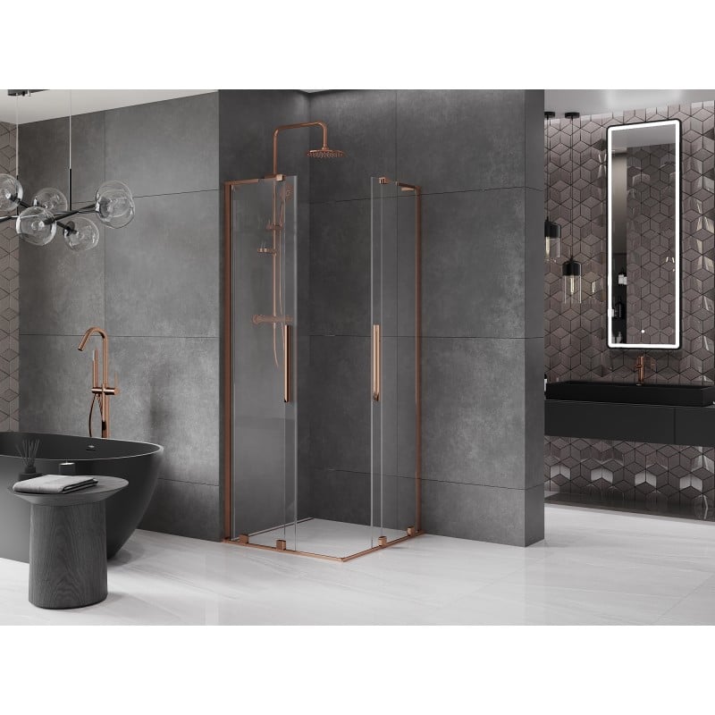 Mexen Velar L Duo cabine de douche coulissante 80 x 80 cm, transparent, or rose - 871-080-080-02-03-60