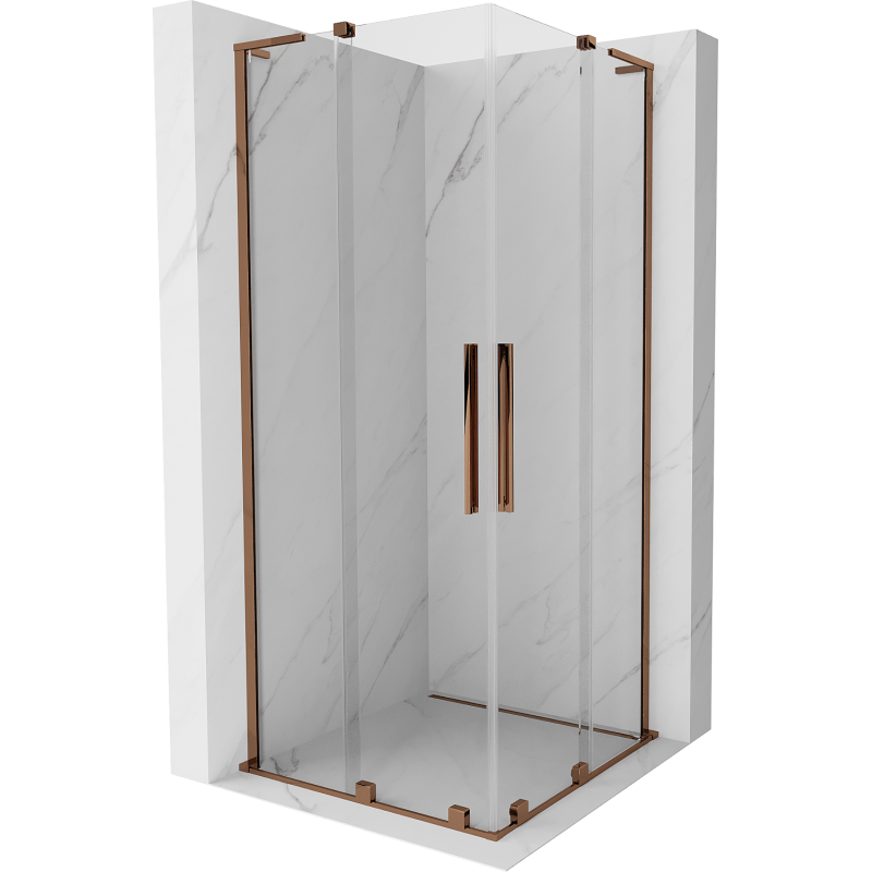 Mexen Velar L Duo cabine de douche coulissante 90 x 90 cm, transparent, or rose - 871-090-090-02-03-60