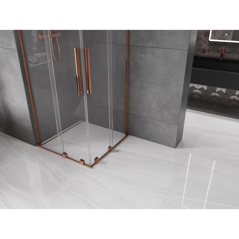 Mexen Velar L Duo cabine de douche coulissante 90 x 90 cm, transparent, or rose - 871-090-090-02-03-60