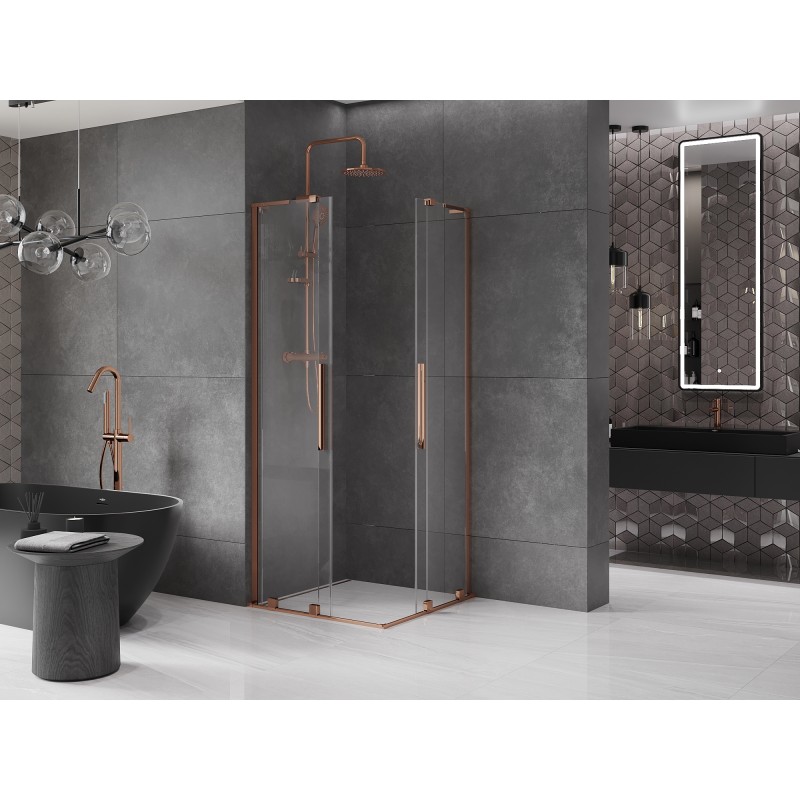 Mexen Velar L Duo cabine de douche coulissante 100 x 100 cm, transparent, or rose - 871-100-100-02-03-60