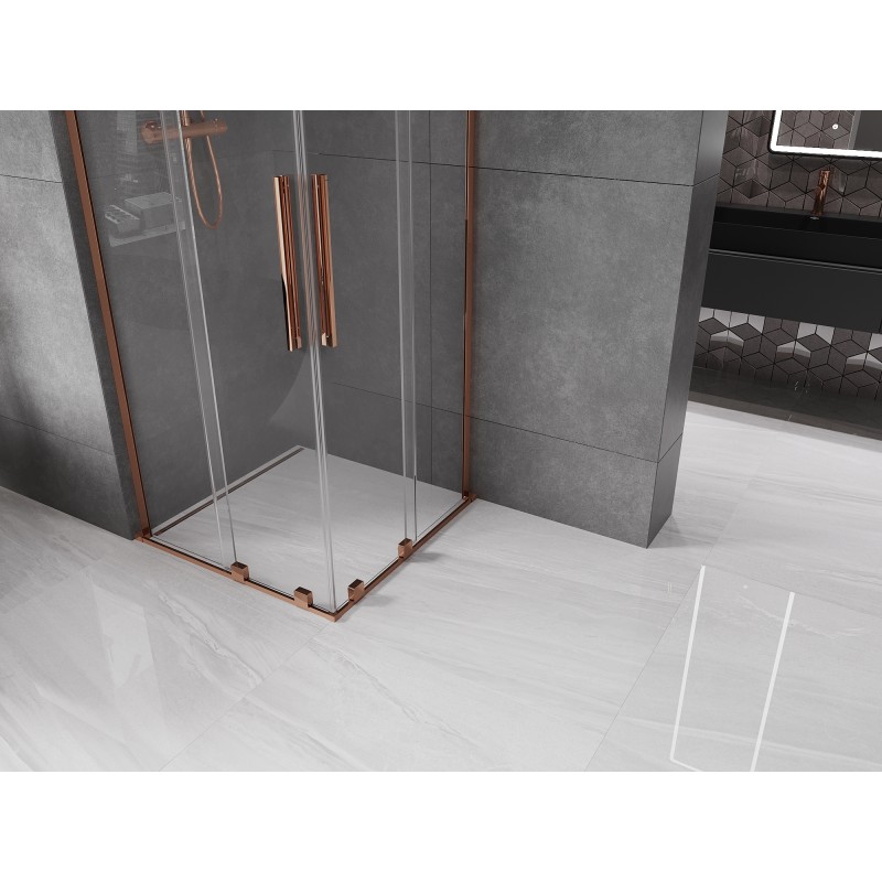 Mexen Velar L Duo cabine de douche coulissante 100 x 100 cm, transparent, or rose - 871-100-100-02-03-60