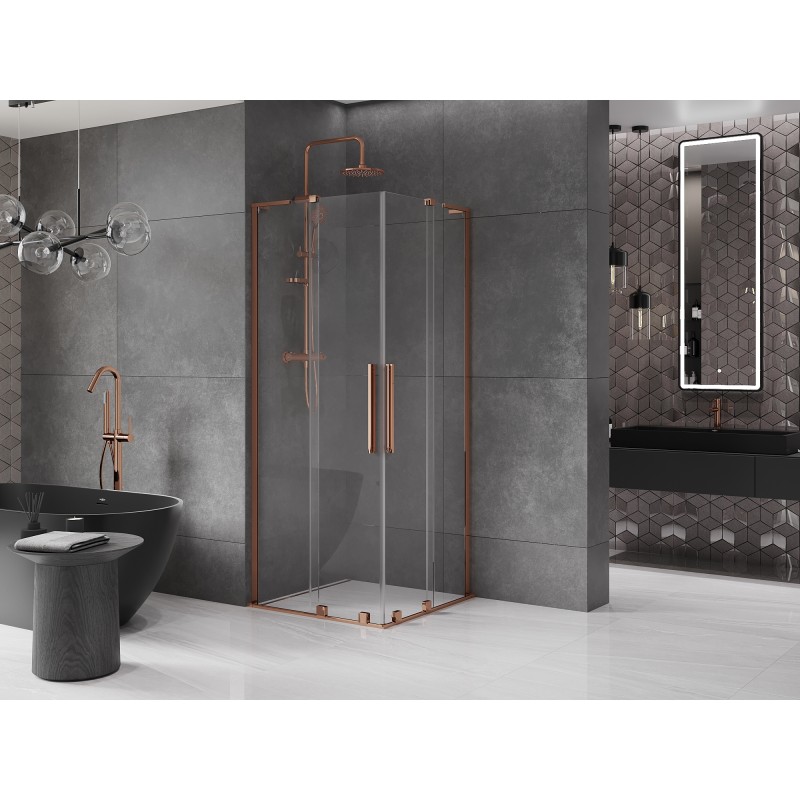 Mexen Velar L Duo cabine de douche coulissante 100 x 100 cm, transparent, or rose - 871-100-100-02-03-60