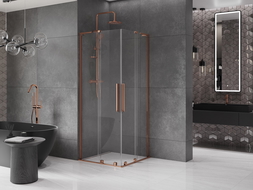Mexen Velar L Duo cabine de douche coulissante 100 x 100 cm, transparent, or rose - 871-100-100-02-03-60