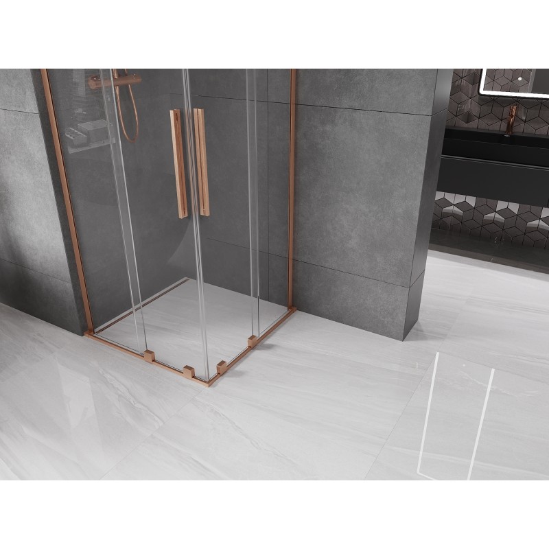 Mexen Velar L Duo cabine de douche coulissante 90 x 90 cm, transparent, cuivre brossé - 871-090-090-02-03-65