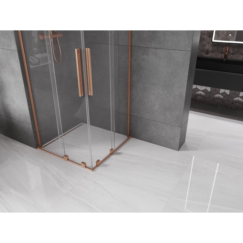Mexen Velar L Duo cabine de douche coulissante 100 x 100 cm, transparent, cuivre brossé - 871-100-100-02-03-65