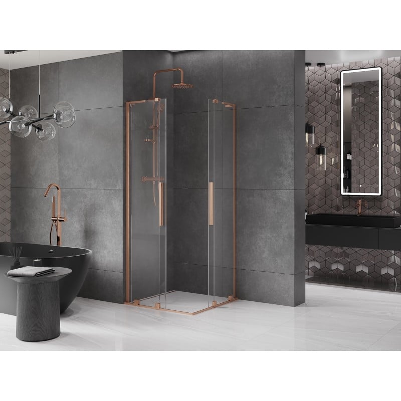 Mexen Velar L Duo cabine de douche coulissante 90 x 90 cm, transparent, cuivre brossé - 871-090-090-02-03-65