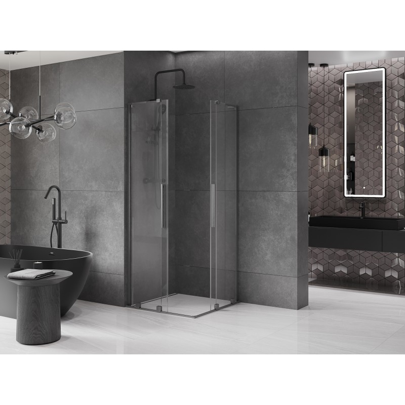 Mexen Velar L Duo cabine de douche coulissante 80 x 80 cm, transparent, gris pistolet brossé - 871-080-080-02-03-66