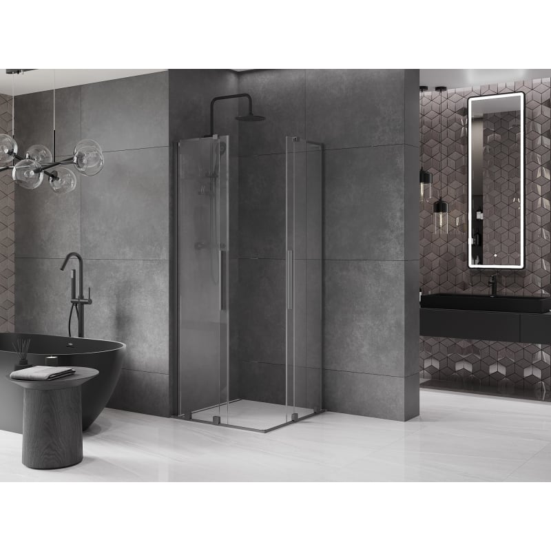 Mexen Velar L Duo cabine de douche coulissante 80 x 80 cm, transparent, métal gun - 871-080-080-02-03-95
