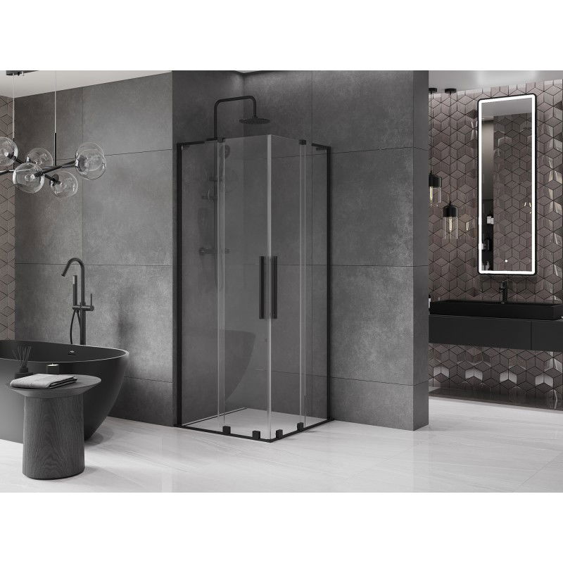 Mexen Velar L Duo cabine de douche coulissante 90 x 90 cm, transparente, noire - 871-090-090-02-03-70