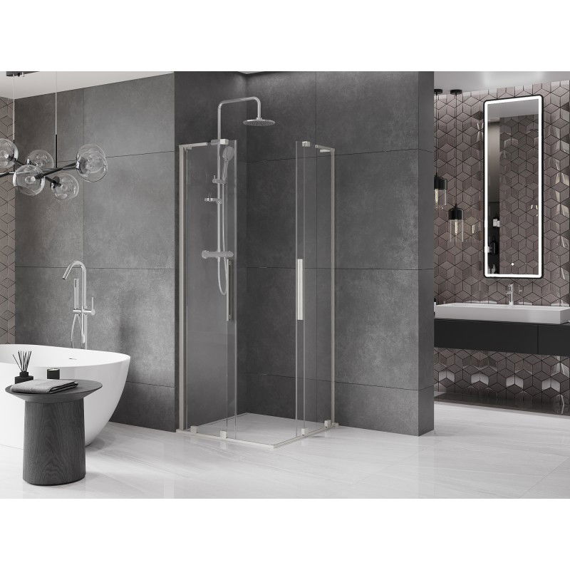 Mexen Velar L Duo cabine de douche coulissante 90 x 90 cm, transparent, nickel brossé - 871-090-090-02-03-97