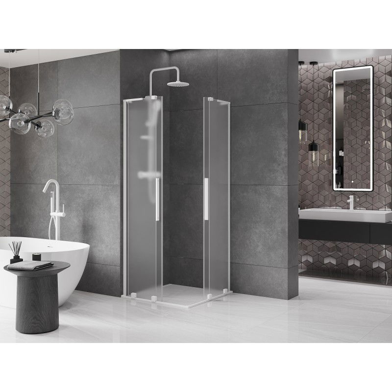 Mexen Velar L Cabine de douche coulissante duo 90 x 90 cm, givrée, blanche - 871-090-090-02-33-20