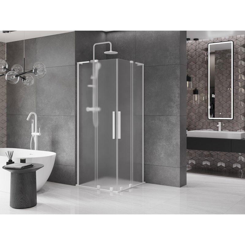 Mexen Velar L Cabine de douche coulissante duo 90 x 90 cm, givrée, blanche - 871-090-090-02-33-20