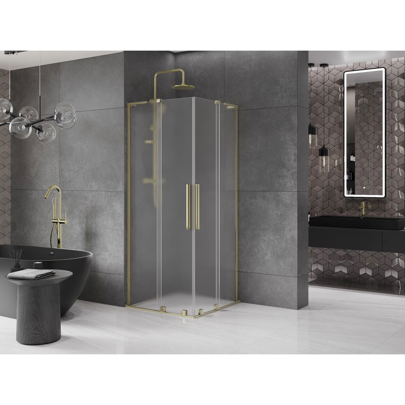 Mexen Velar L Duo cabine de douche coulissante 100 x 100 cm, givrée, or - 871-100-100-02-33-50