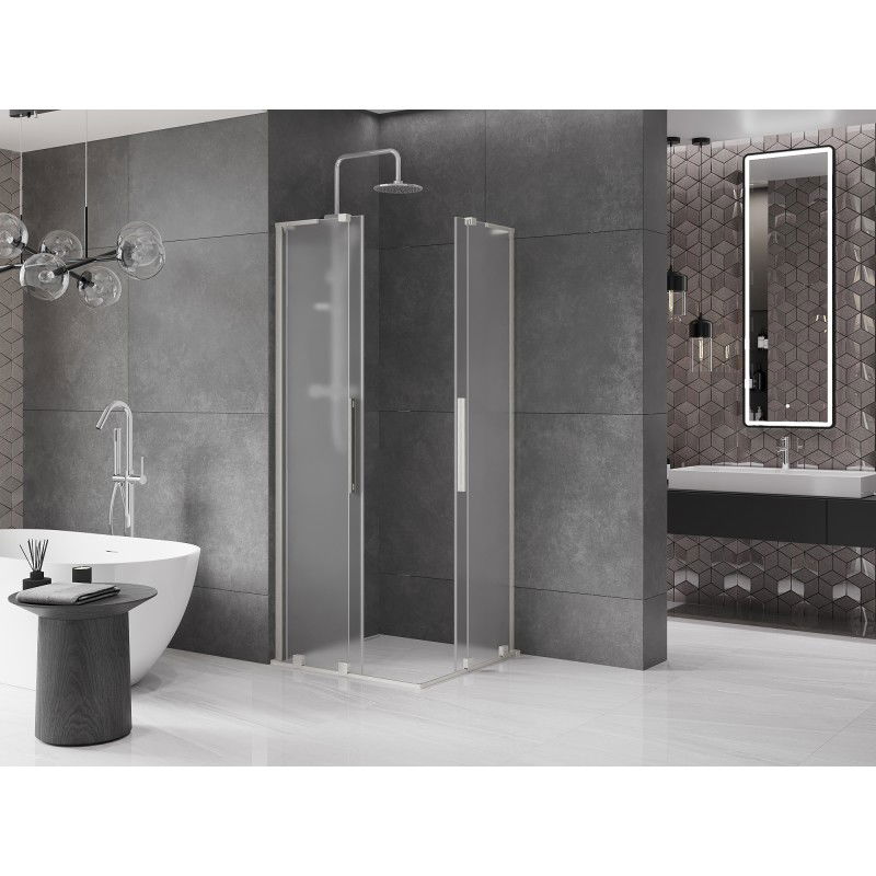 Mexen Velar L Duo cabine de douche coulissante 90 x 90 cm, givrée, nickel brossé - 871-090-090-02-33-97