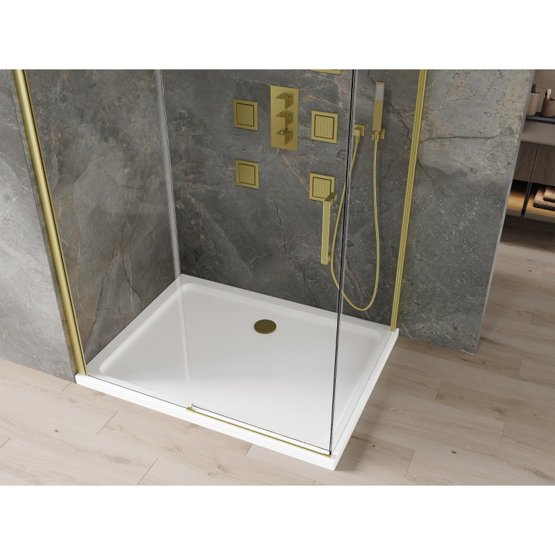 Mexen Omega cabine de douche coulissante 100 x 80 cm, transparent, or + receveur plat - 825-100-080-50-00-4010