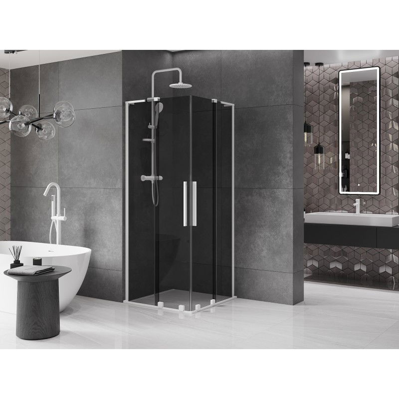 Mexen Velar L Cabine de douche double coulissante 80 x 80 cm, graphite, blanche - 871-080-080-02-43-20