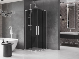 Mexen Velar L Cabine de douche coulissante Duo 90 x 90 cm, graphite, blanc - 871-090-090-02-43-20