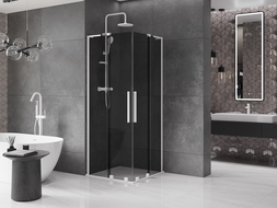 Mexen Velar L Duo cabine de douche coulissante 100 x 100 cm, graphite, blanc - 871-100-100-02-43-20
