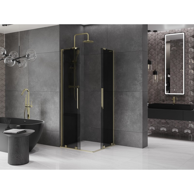 Mexen Velar L Duo cabine de douche coulissante 90 x 90 cm, graphite, or - 871-090-090-02-43-50